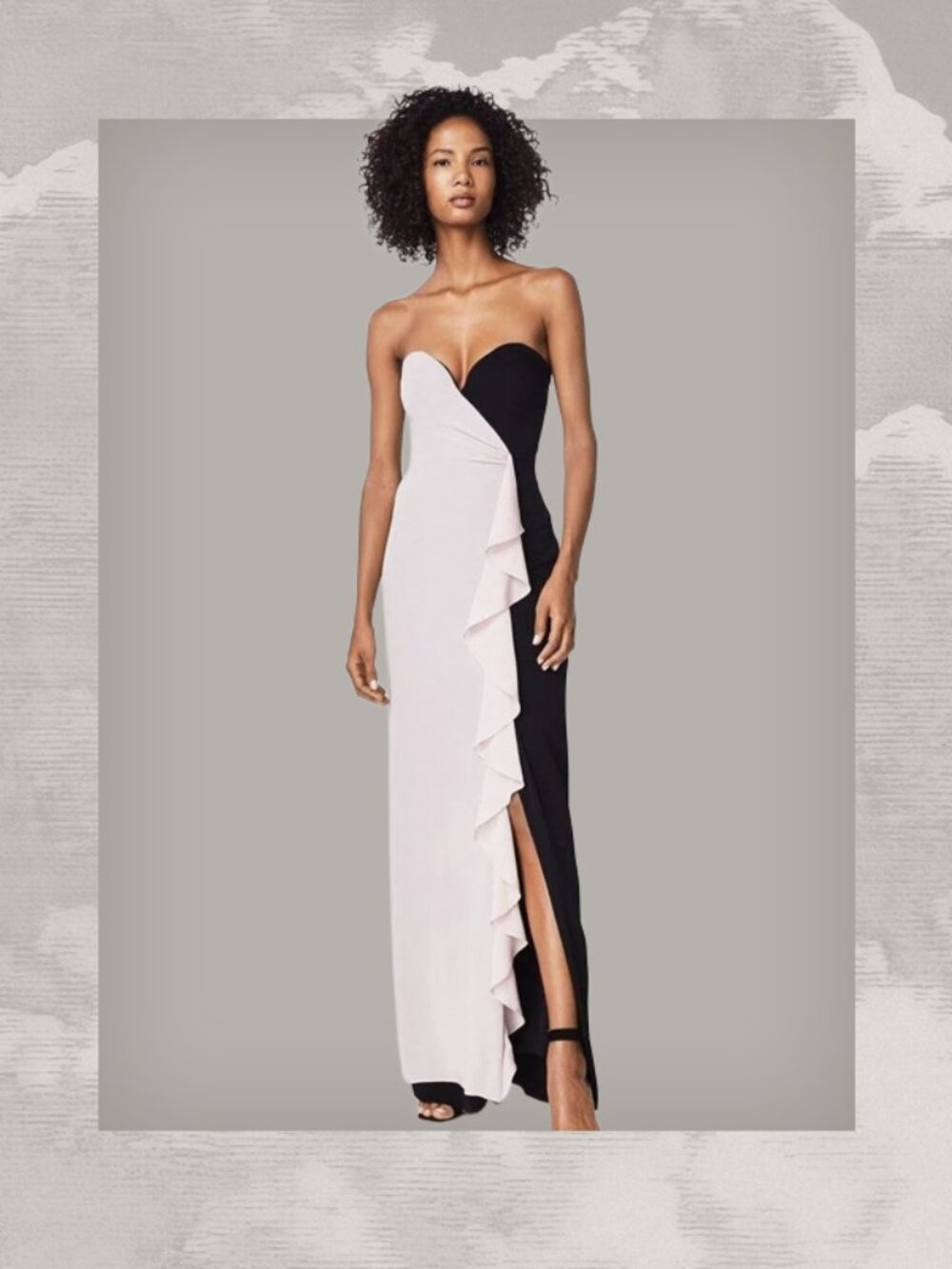NICOLE MILLER Artelier Peach Black Strapless Ruffle Gown Size 2 dress Maxi